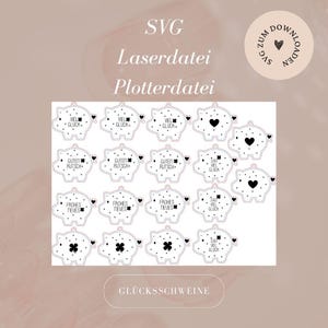 Fichier laser - traçage - SVG - licence commerciale incluse - chance - pendentif cochon porte-bonheur - étiquette cadeau - Nouvel An - téléchargement - découpe laser
