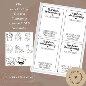 Archivo PDF A4 + archivo láser SVG - abrazo de bolsillo - aliento - tarjeta de regalo - plantilla para descargar y autoimprimir - corte láser