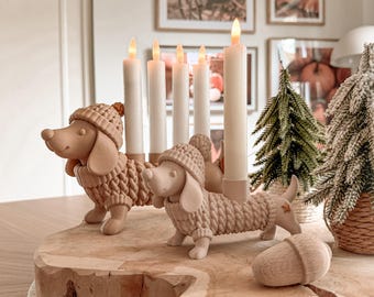 Archivo STL + 3MF para impresión 3D que incluye una licencia comercial limitada - Portavelas con forma de perro salchicha - decoración - corona de Adviento - perro - luz LED - regalo - Navidad