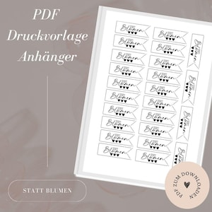 Datei - Anhänger -  Etiketten 'Statt Blumen' - Geschenkeanhänger -  PDF Vorlage zum Download und Selbstausdrucken