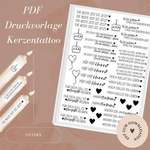 PDF Druckdatei Kerzentattoos inkl. Gewerbelizenz - Geburtstag Happy Birthday - Kerzenfolie -Kerzensticker - A4 - Download & Selbstausdrucken