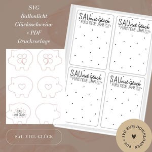 SVG incl. commercial license - Balloon light - Luck - Pigs - New Year&#39;s Eve - A4 - PDF file template for download and self-printing - Laser