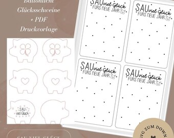 SVG incl. commercial license - Balloon light - Luck - Pigs - New Year's Eve - A4 - PDF file template for download and self-printing - Laser