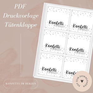Druckvorlage - Datei - Tütenklappe -  Konfetti im Herzen - PDF Vorlage zum Download und Selbstausdrucken