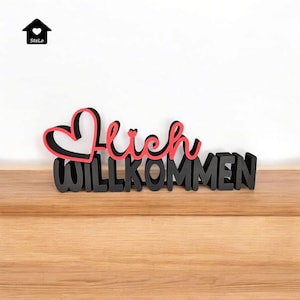 3D-Druck Datei -STL - 3MF - Bambu Studio - Schriftzug - Herzlich Willkommen - Welcome - Herz - Statement - zweifarbig