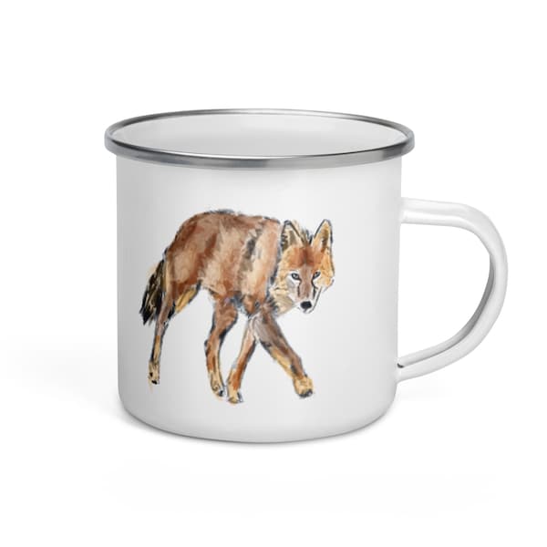 Coyote Enamel Mug, California coyote gift, wildlife gift sustainable mug, unbreakable coyote mug