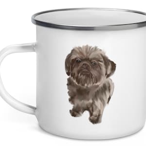 Shi Tzu Enamel Mug, brown Shih Tzu gift, unbreakable Shi Tzu mug, personalized Shi Tzu mug