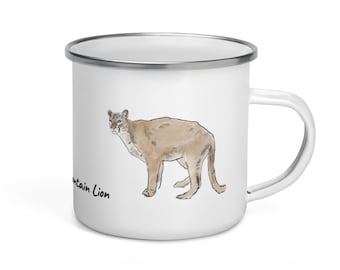 Mountain Lion Enamel Mug, California mountain lion mug, puma mug, cougar mug, cat lover gift, mountain lion gift
