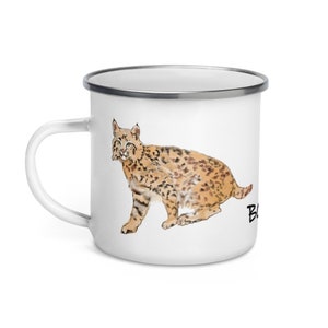 Bobcat Enamel Mug, Red Lynx mug, wild cat gift