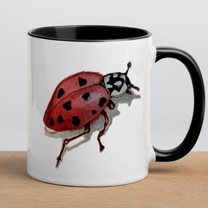 Ladybug mug, beetle ceramic mug, good luck mug, personalizable mug, ladybug gift