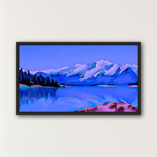 Lake Tahoe colorful art for frame tv, watercolor digital wall decor download, 16:9 ratio digital wall decor, printable