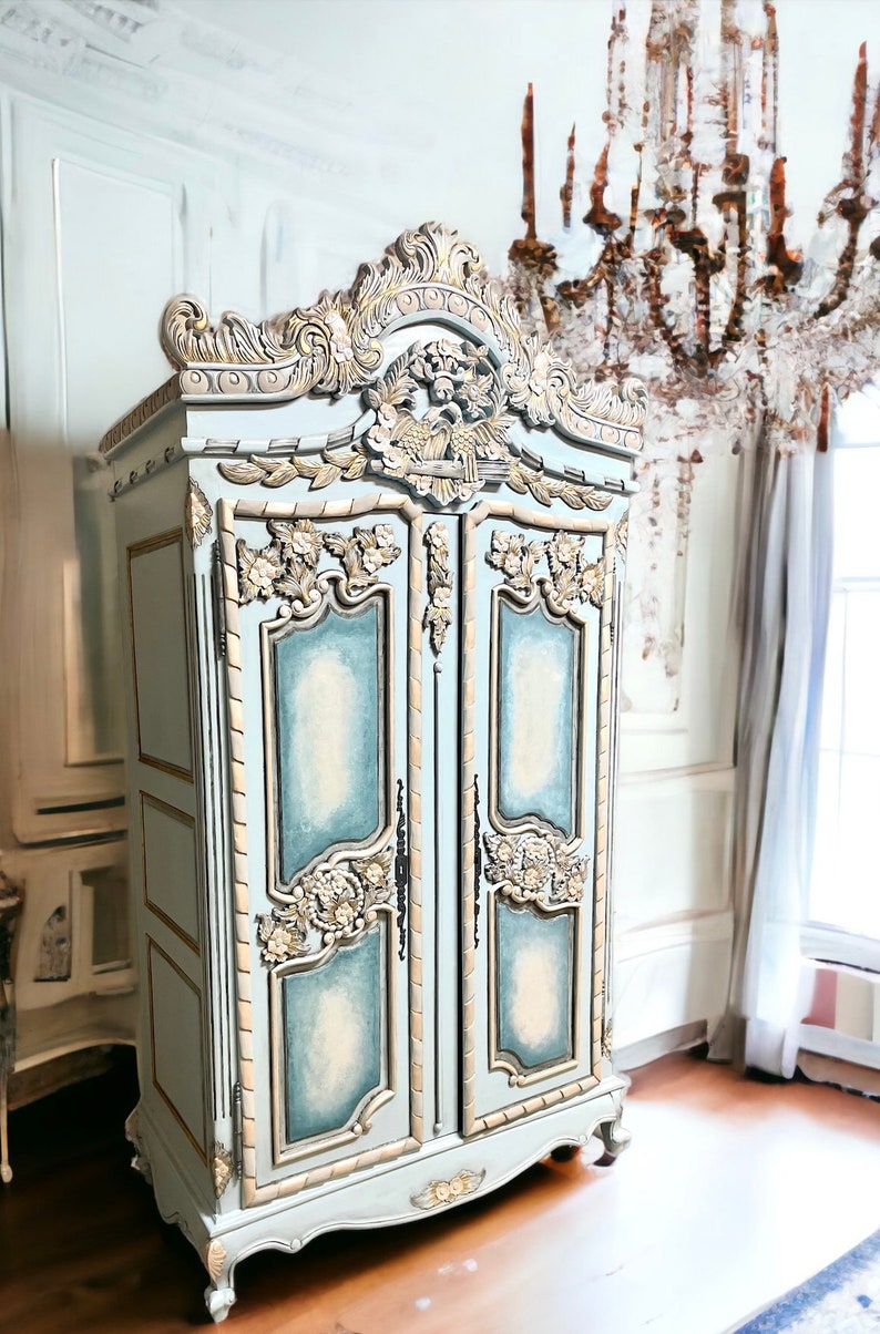 Handpainted French Style Armoire: Light Blue Distressed Wardrobe - Etsy