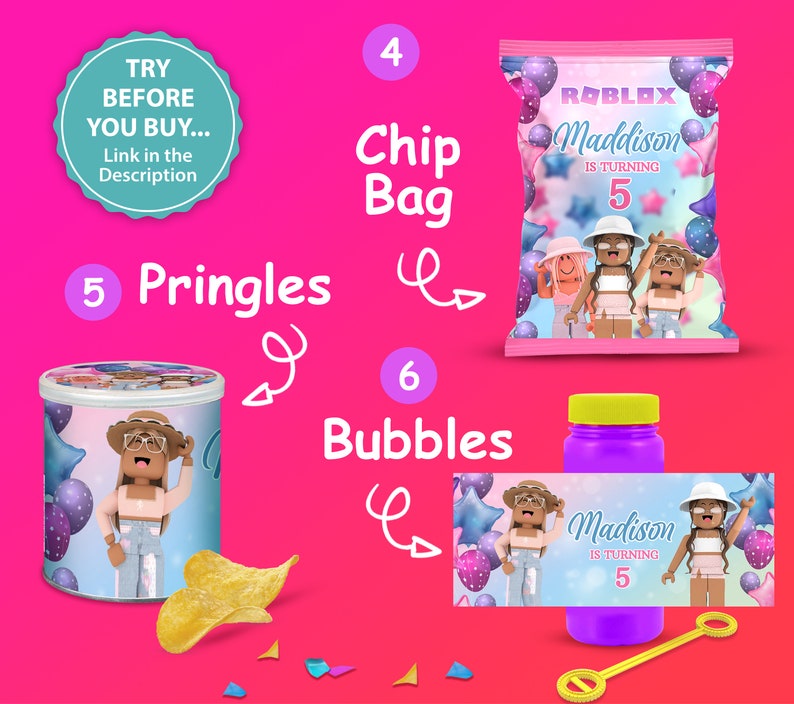 Roblox Party Supplies Roblox Party Favors Printable Kit Girl Etsy