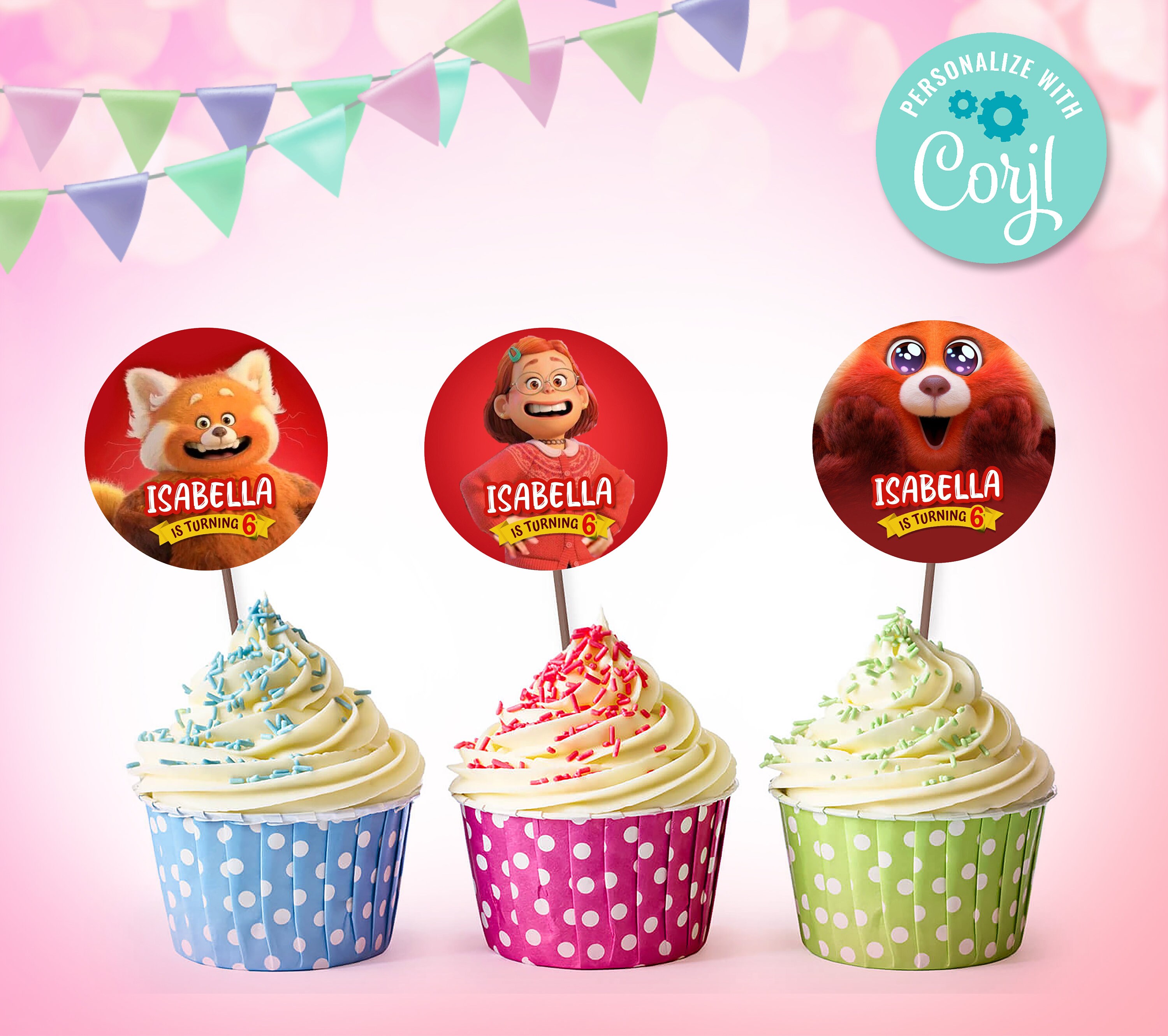 Turning Red Cupcake Toppers. Turning Red Party. Turning Red Etsy UK