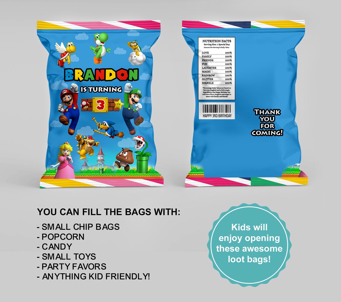 Super Mario Chip Bag Chip Bag Wrapper Label. Super Mario - Etsy Singapore