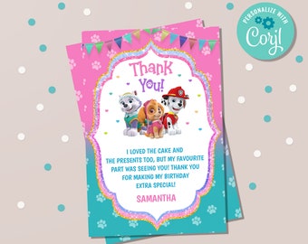 Personalised Skye Paw Patrol Birthday Party Thank You Cards inc Envelopes CB93TY 