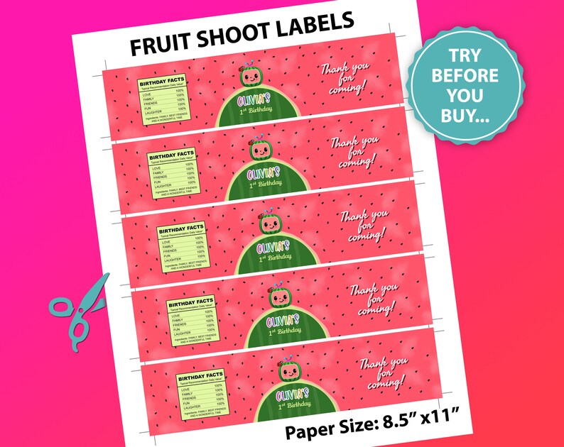 Birthday Party Fruit Shoot Labels Fruit Etsy México
