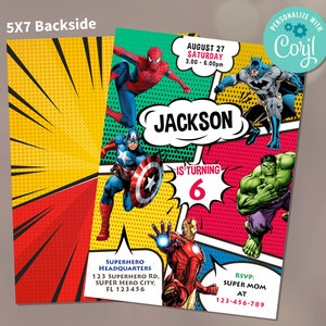 Superhero Birthday Invitation Boy Editable Template Avengers