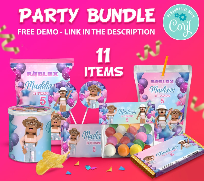 Roblox Party Supplies Roblox Party Favors Printable Kit Girl Etsy