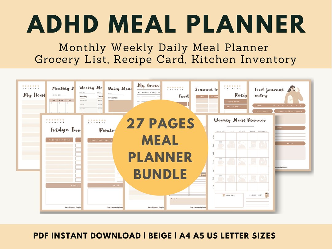ADHD Meal Planner Printable ADHD Food Planner Grocery Lists - Etsy