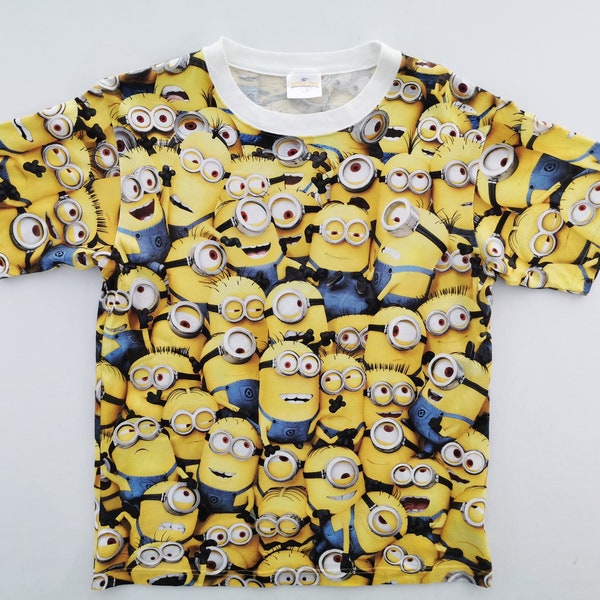 Delta Minions Character Print T-Shirt, Men's XL cotton yellow type Vintage Second Hand
