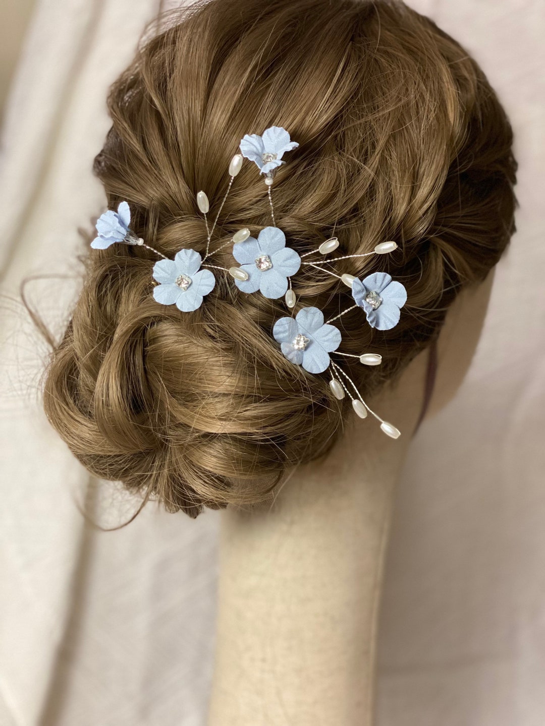 3pcs /blue Flower Hair Pin Silk/engament Hair Pins/flower Etsy
