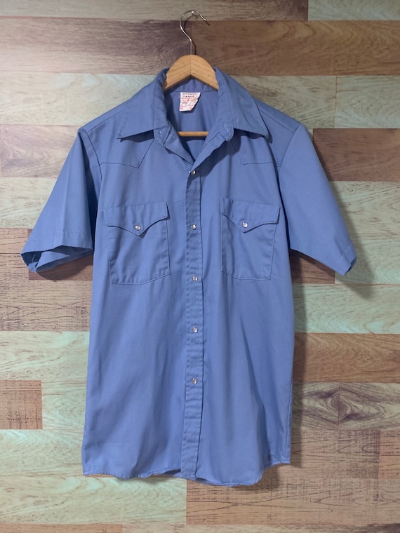 Vintage BASIC union blue snap button shirt - image 1