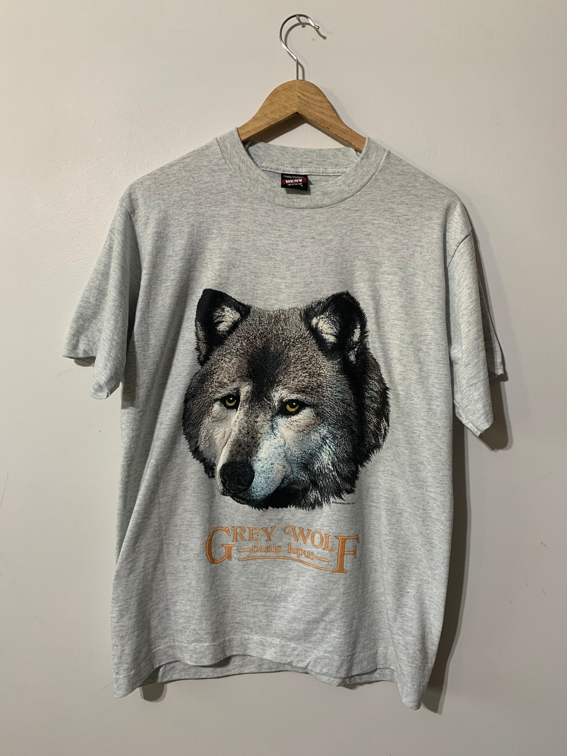 【PAMEO POSE】CANIS LUPUS LONG SHIRT Vintage Grey Wolf Canis Lupus Tee BEST Fruit of the Loom