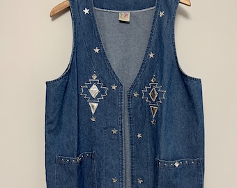 Vintage Denim Western Style embellished Vest