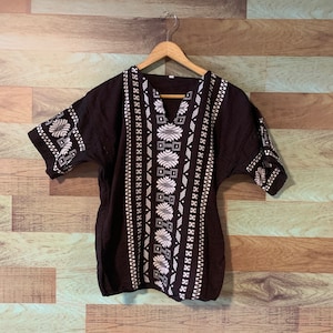 Brown and white floral boho shirt
