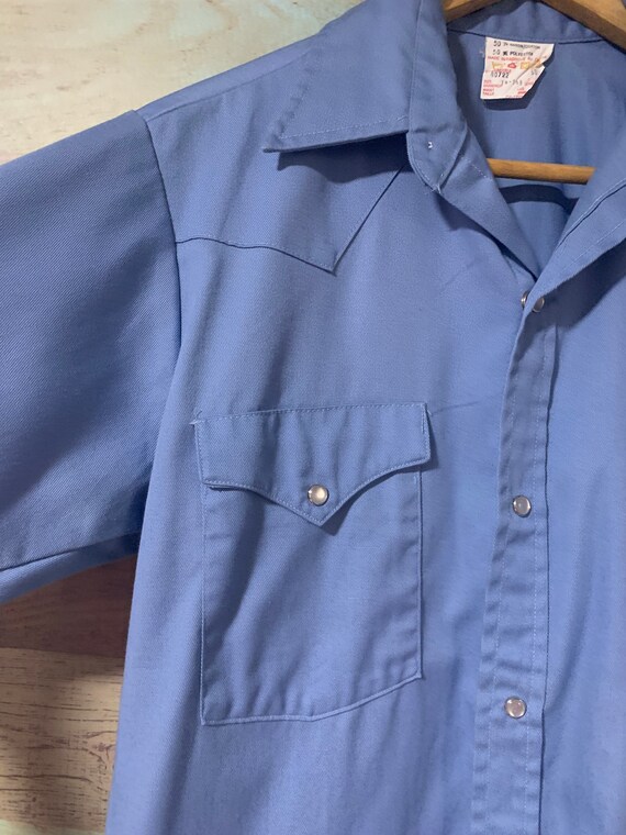 Vintage BASIC union blue snap button shirt - image 4