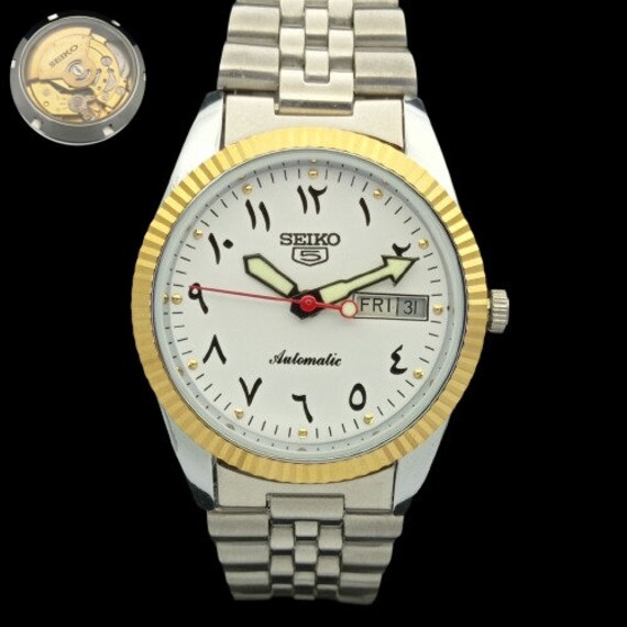 Vintage Seiko 5 Prasident Automatik Herren Japan Tag Datum WeiBes Zifferblatt Armbanduhr Transparente Ruckseite 575b a305196 4 Etsy