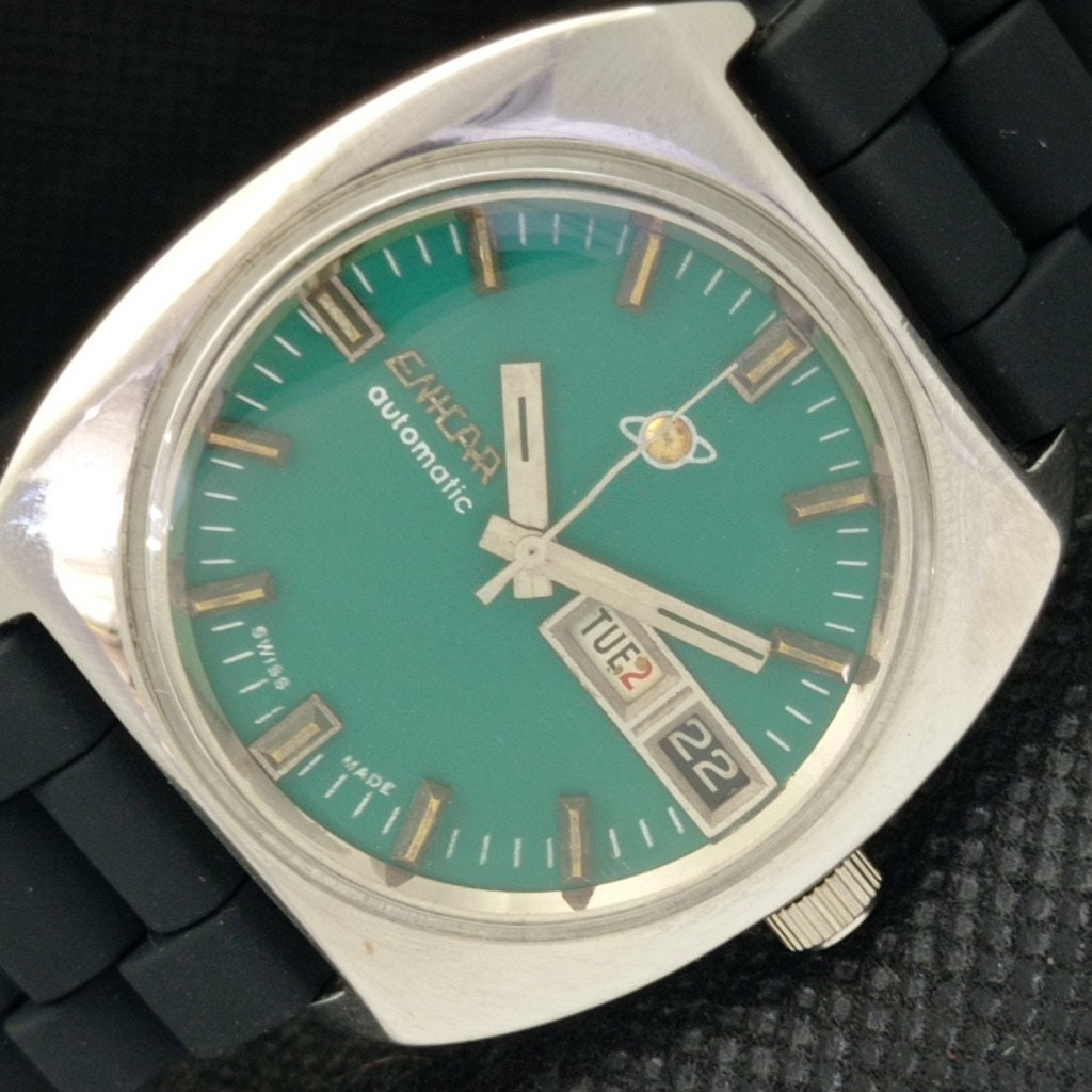 Vintage Enicar Automatic 1147 Swiss Mens Day date Green Dial Wrist Watch 591 a311012 1 Etsy Australia