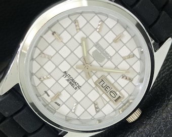 Vintage Seiko 5 Automatik 6309a Refurbished Japan Herren Day / Date Weiße Farbe Zifferblatt Transparent Zurück Armbanduhr A440251-1