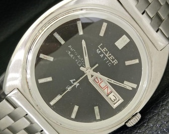 Genuine Vintage Lever Matic Lm Automatic Swiss Mens Day/Date Original Dial Wrist Watch 621a-a413482-2