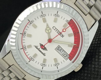 Reloj Citizen automático 8200 japonés vintage sin usar para hombre con día/fecha y esfera blanca 610a-a317571-1