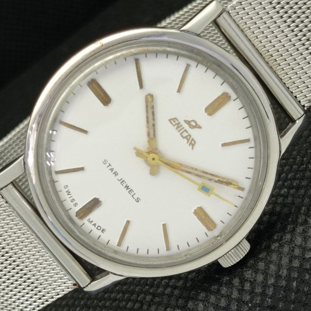 Vintage Enicar Star Jewels 1140 Winding Swiss Mens White Dial Watch 599 a313219 1 Etsy Canada