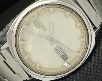 Oryginalny, zabytkowy zegarek na rękę Seiko 5 Automatic 6119 z Japonii, z datą i oryginalnym cyferblatem, męski, a433936-1