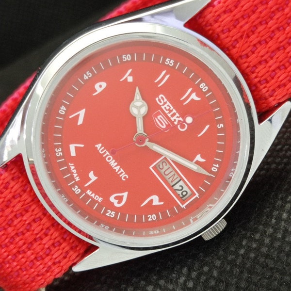 Reloj Seiko 5 automático 6309a japonés vintage reacondicionado para hombre con día y fecha con esfera roja árabe 610e-a318803-1