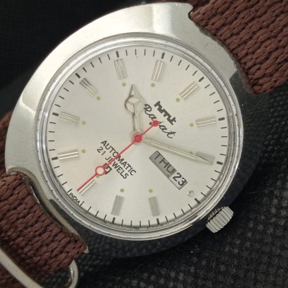 Vintage Hmt Rajat 6501 Automatic Indian Mens Day date Silver Dial Wrist Watch 608k a317421 1 Etsy Canada