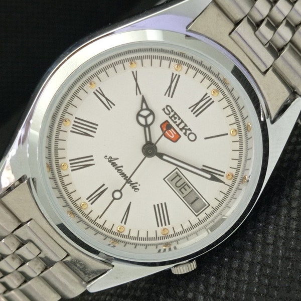 Montre vintage Seiko 5 automatique 7009a, Japon, jour/date pour homme, cadran blanc 610b-a317932-1