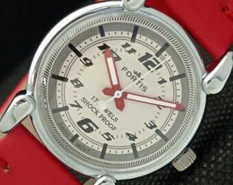Reloj de pulsera Fortis vintage sinuoso para hombre suizo restaurado para hombre con esfera plateada 557b-a295795-1