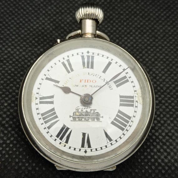 Antique Porcelain Fido Railway Regulator Original Dial Pocket Watch a425546-a