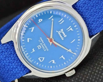 Genuine Vintage Hmt janata winding indian mens arabic blue dial watch 551d-a292735-1