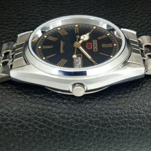 Vintage Seiko 5 Automatic 6309a Refurbished Japan Mens Day/Date Roman Figure Black Color Dial Transparent Back Jubilee Strap Watch a442119-1 image 6