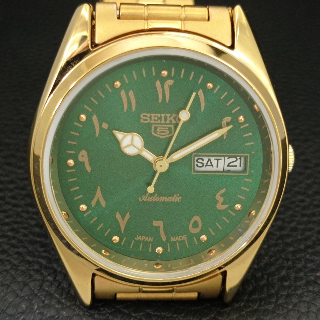 Vintage Seiko 5 Automatic 6309a Arabic Figure Green Color Dial