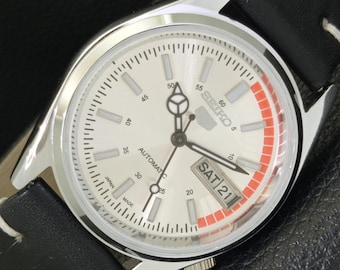 Vintage Seiko 5 Automatic 6309a Japan Refurbished Mens Day/Date Silver Color Dial Transparent Back Wrist Watch a441111-1
