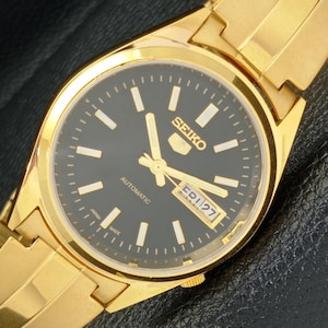 Refurbished Vintage Seiko 5 automatic japan 6309a mens day/date black dial gold plated wrist watch a425901-