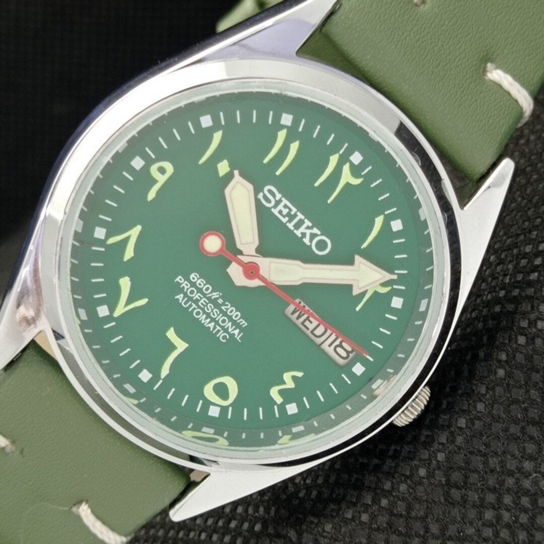 Vintage Refurbished Seiko Automatic 6309a Japan Mens Day date Arabic Green Dial Watch A416350 1 Etsy Canada