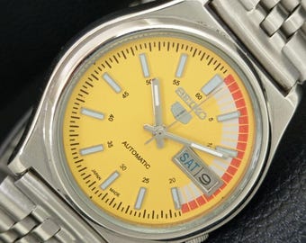 Montre vintage Seiko 5 automatique 7009A Japon pour homme jour/date avec cadran jaune a708724